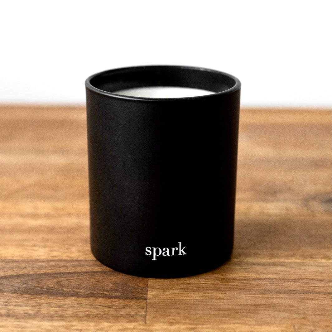 Custom 8oz Aromatherapy Soy Candle in Matte Black Glass Jar with Metal –  Spark Candles